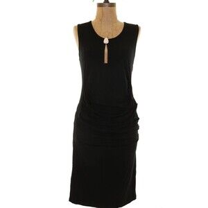 Charles Henry Tank Dress Size S/M Gathered Ruched Stretch Modal Black  B55